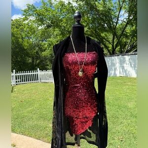 Y2k Sequin Strapless Red bandeau Dress